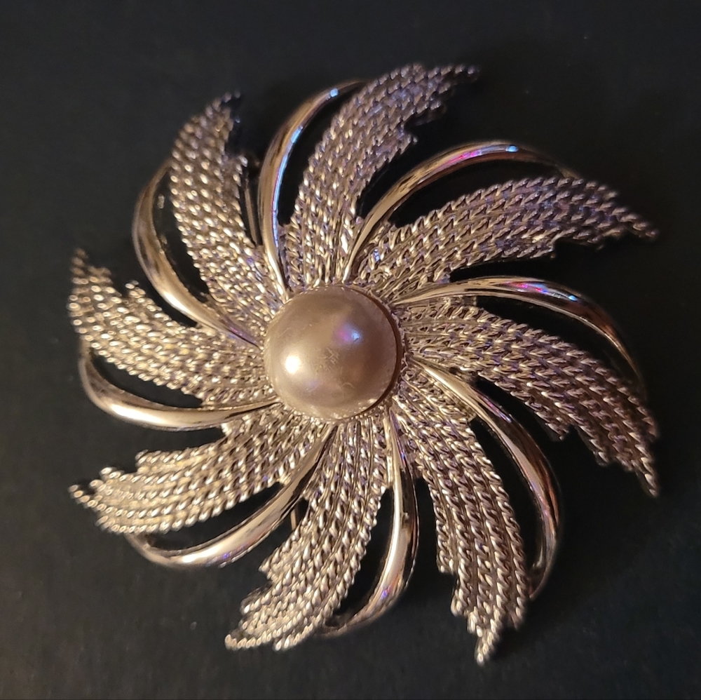 ***5 for $25 Vintage Sarah Cov Broach Silver with Faux Pearl